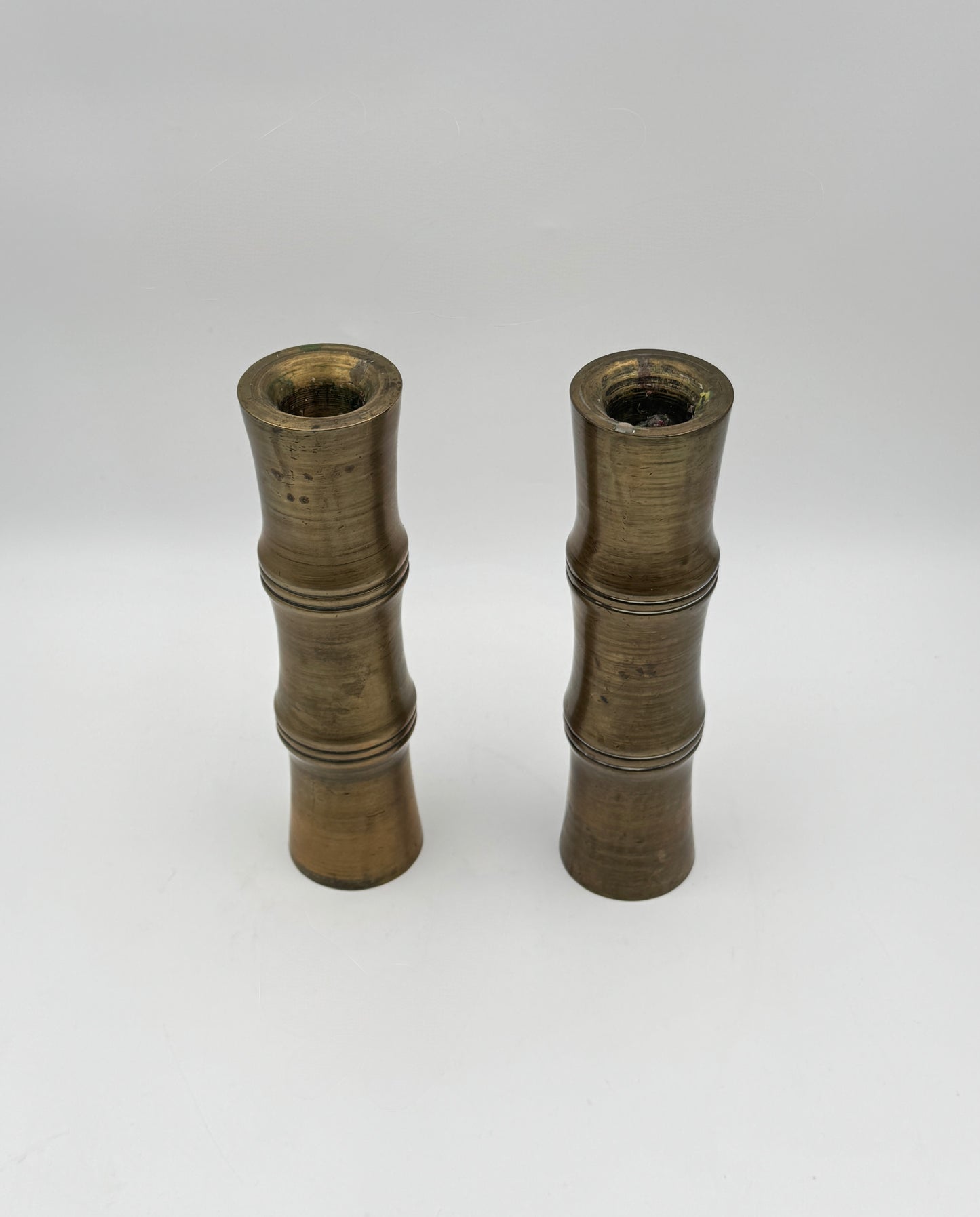 Pair of Brass Candleholders – Rattan Motif