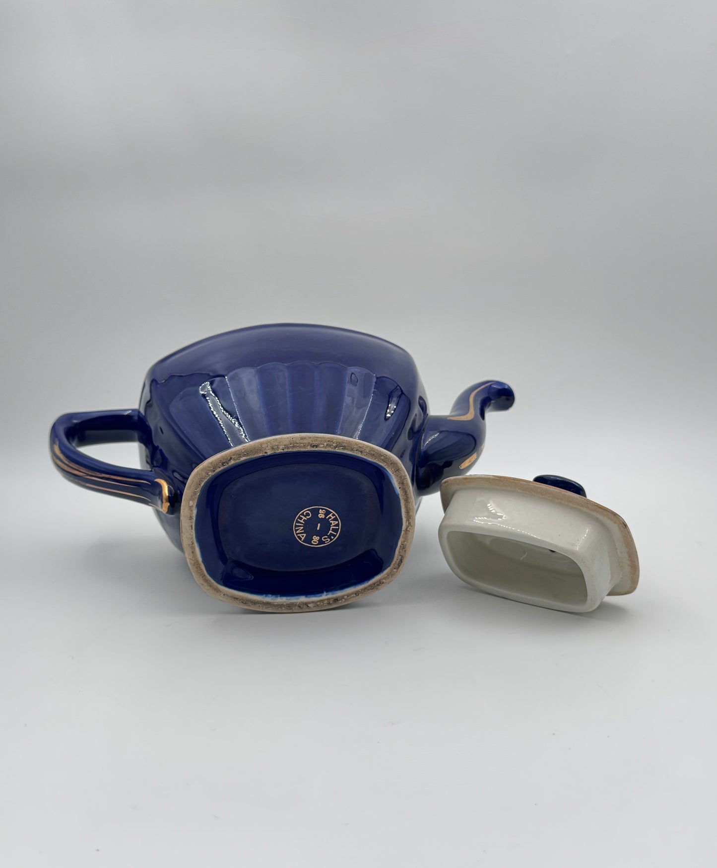 Hall China Teapot – Cobalt Blue with Gold Accents