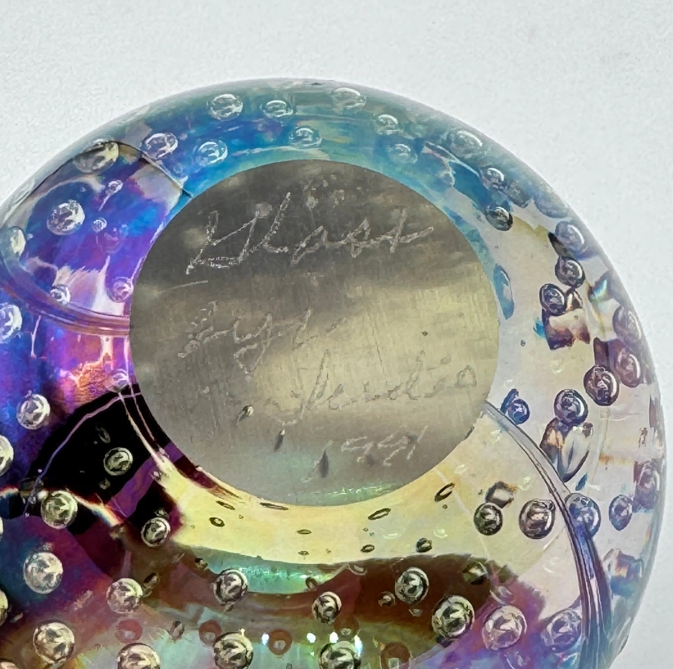 Glass Eye Studio Iridescent Paperweight – Signed 1991