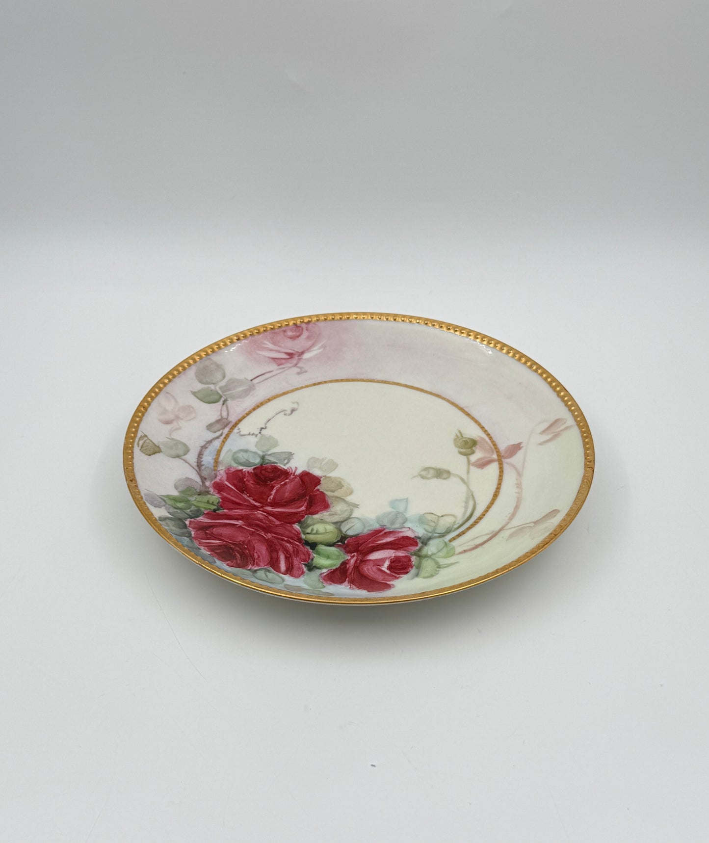 Hand-Painted Haviland France Plate – Red Roses with Gilded & Molded Rim