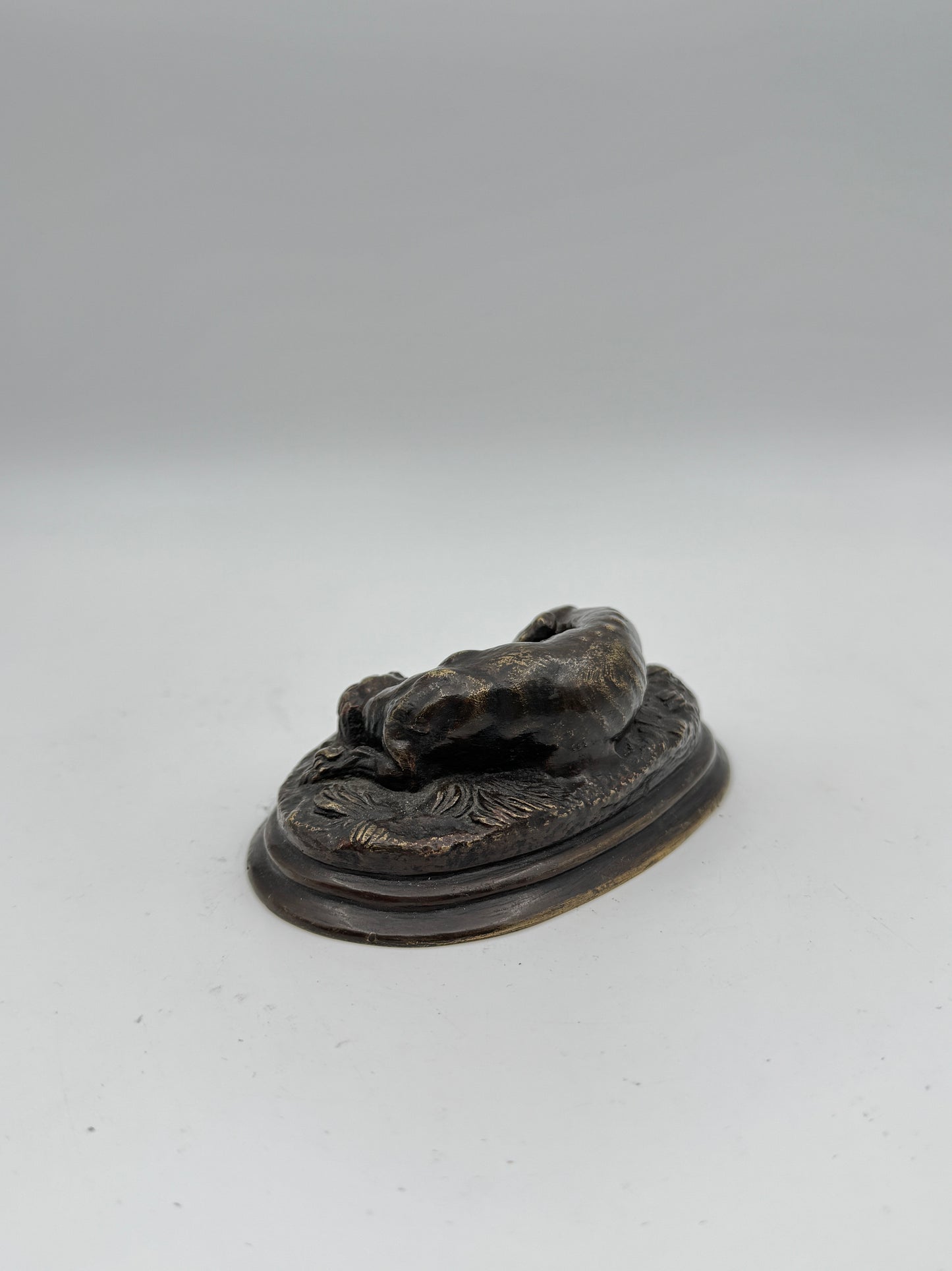 Sleeping Dog Bronze Sculpture by Pierre-Jules Mêne – 19th Century French Animalier