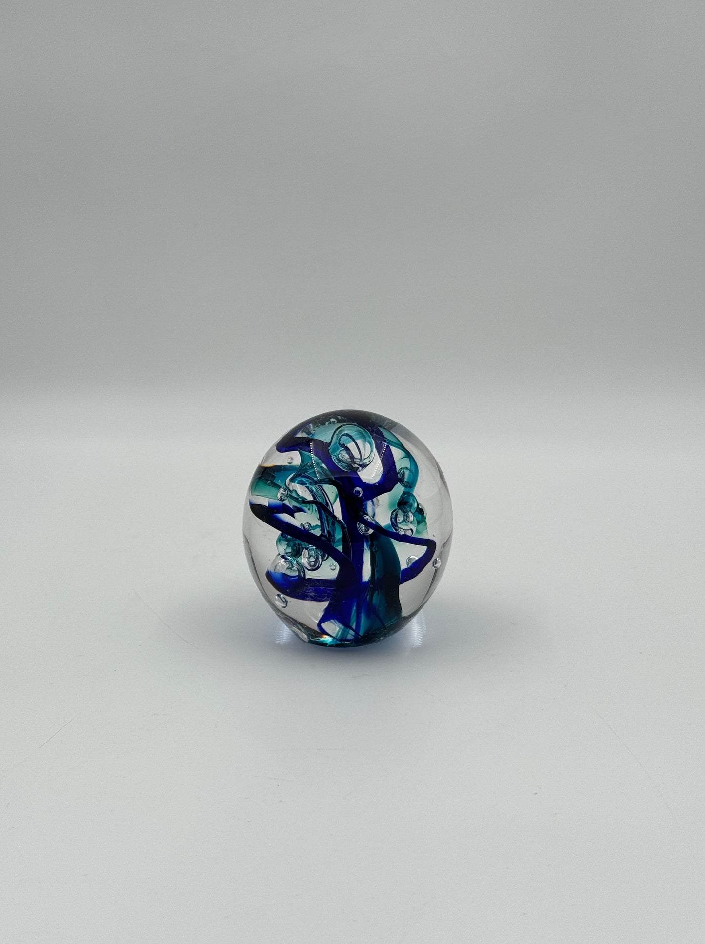 Signed Stephen 1997 Art Glass Paperweight – Blue & Turquoise Swirl