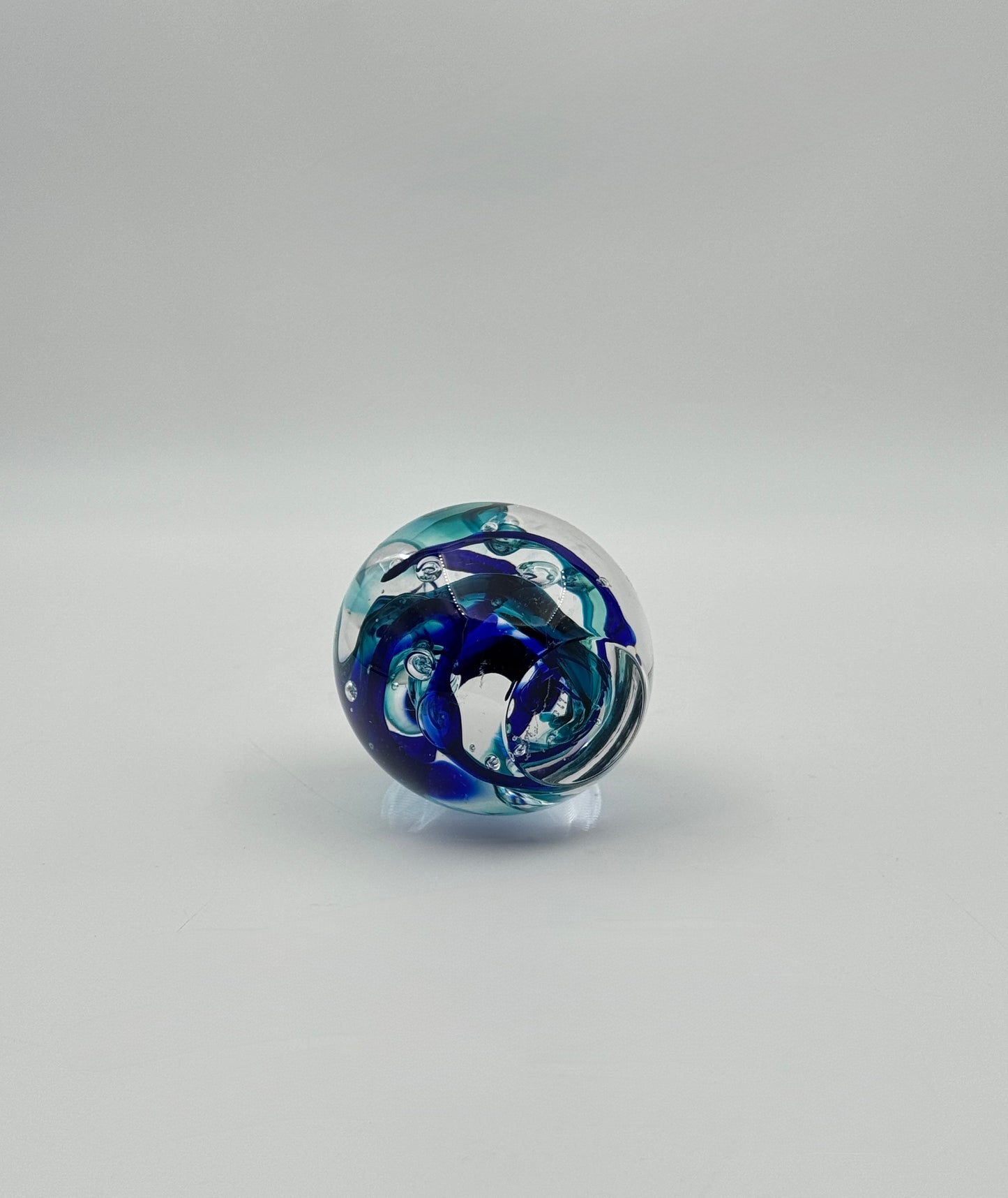 Signed Stephen 1997 Art Glass Paperweight – Blue & Turquoise Swirl