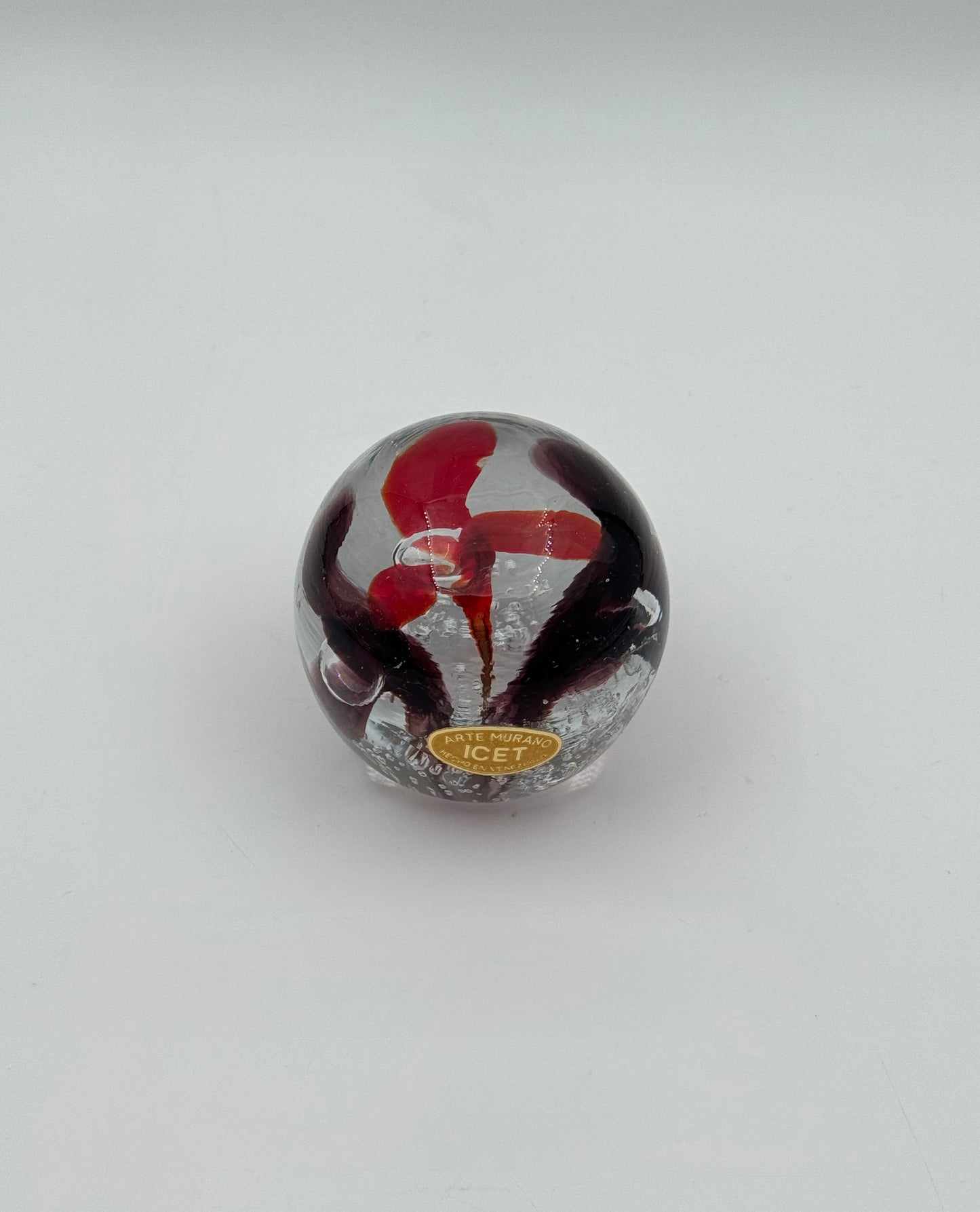 Murano Art Glass Paperweight – Red & Brown Swirl