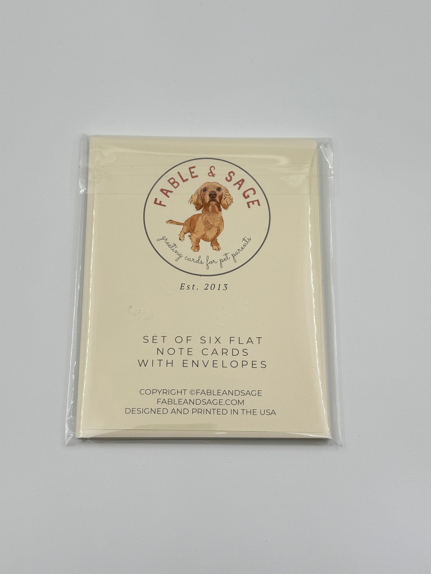 Fable & Sage Dachshund Flat Note Cards – Set of 6 with Envelopes