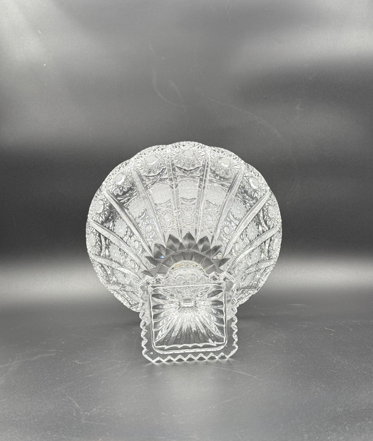 Czech Cut Glass Pedestal Bowl – Scalloped & Starburst Design
