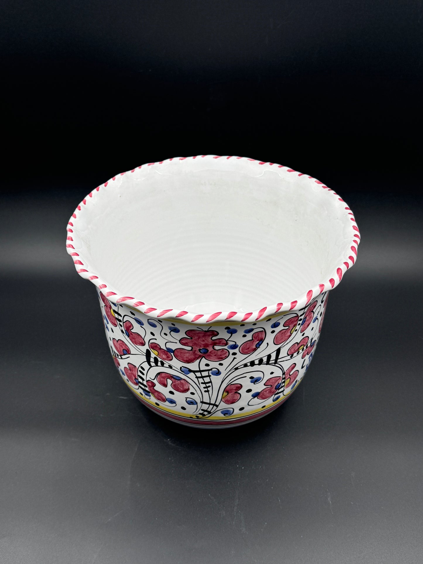 Italian Hand-Painted Rooster & Floral Ceramic Planter