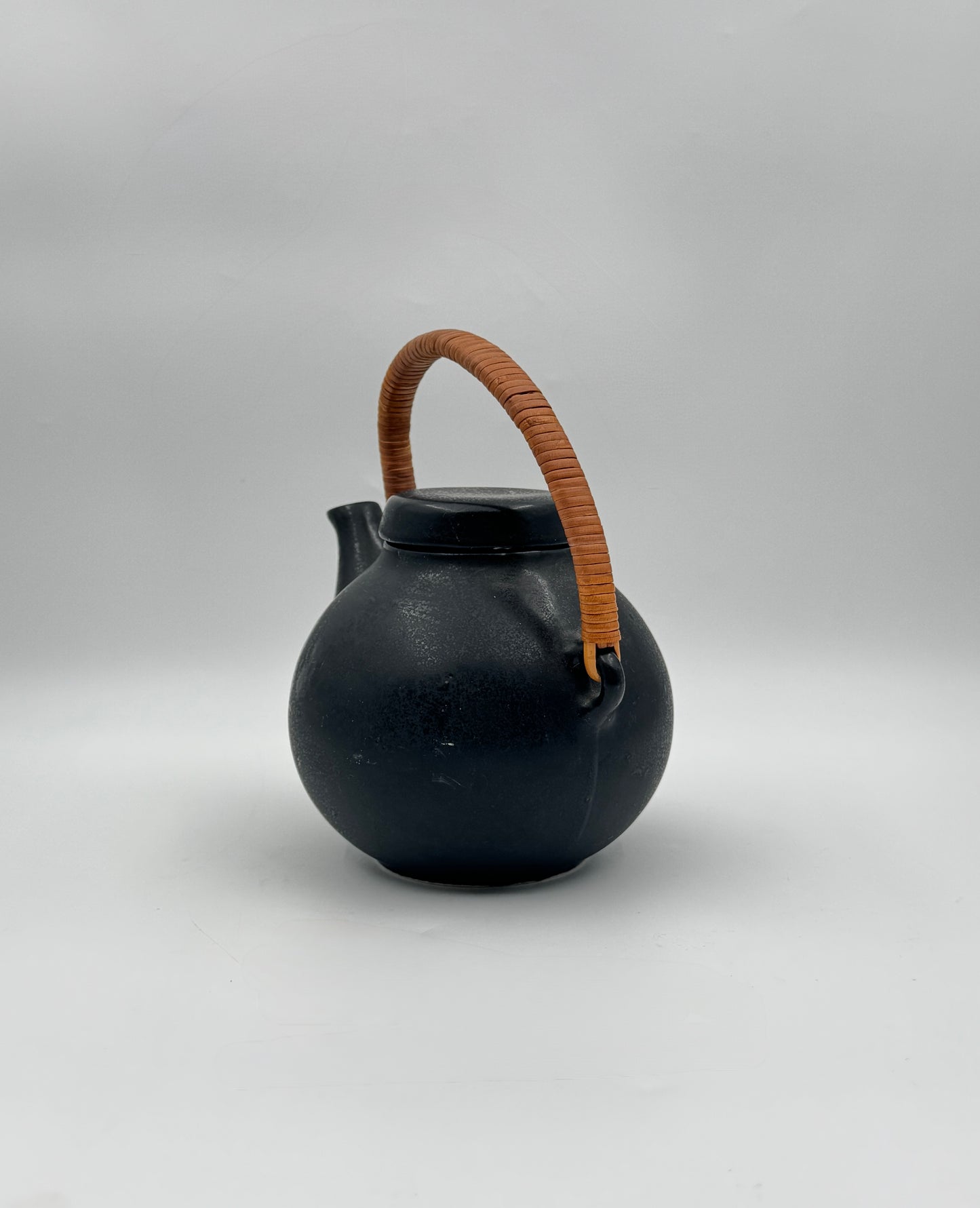 Arabia Finland Black Ceramic Teapot with Woven Handle