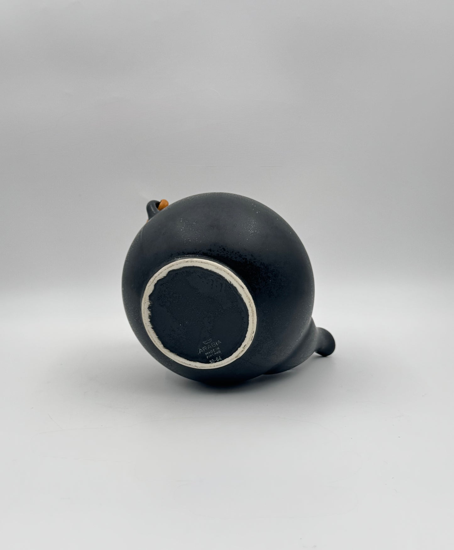 Arabia Finland Black Ceramic Teapot with Woven Handle