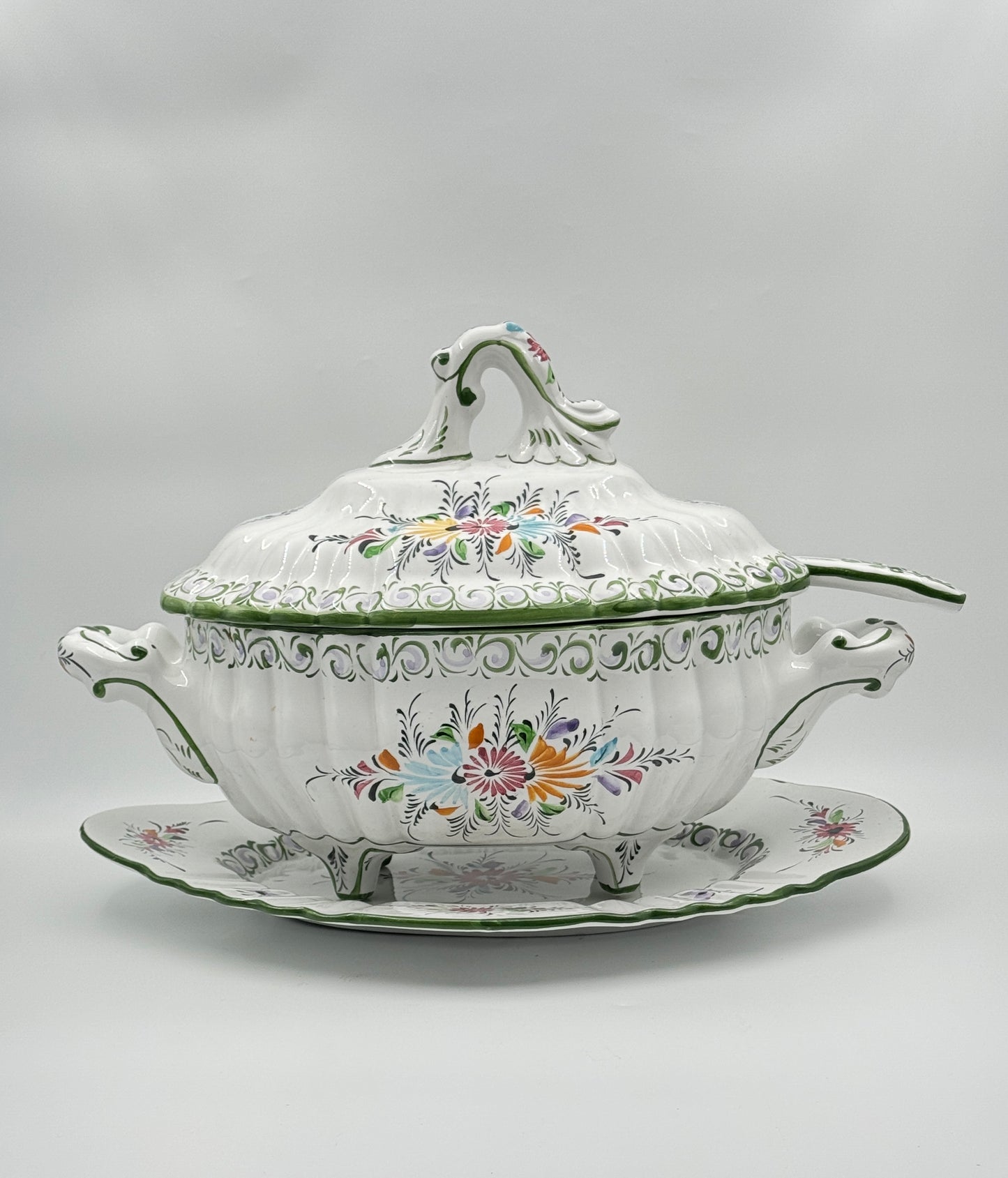 Portuguese Hand-Painted Tureen with Ladle & Tray