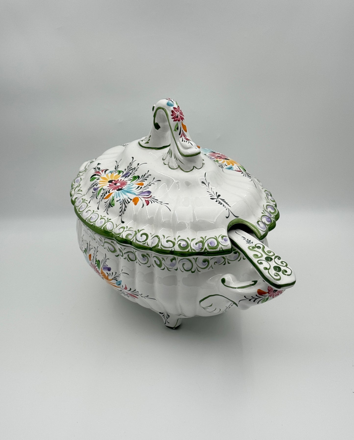Portuguese Hand-Painted Tureen with Ladle & Tray