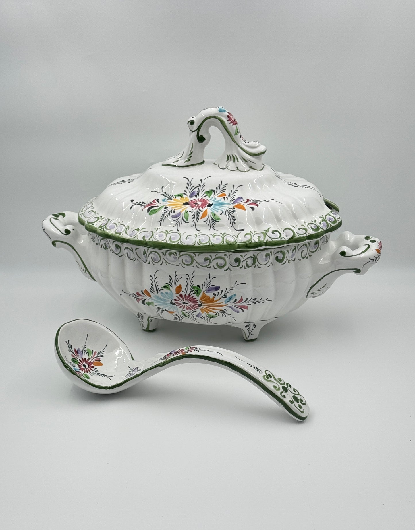 Portuguese Hand-Painted Tureen with Ladle & Tray
