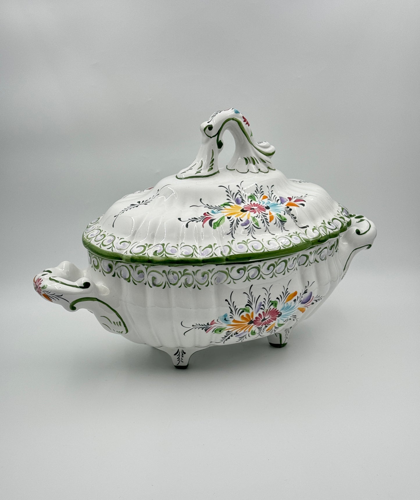 Portuguese Hand-Painted Tureen with Ladle & Tray
