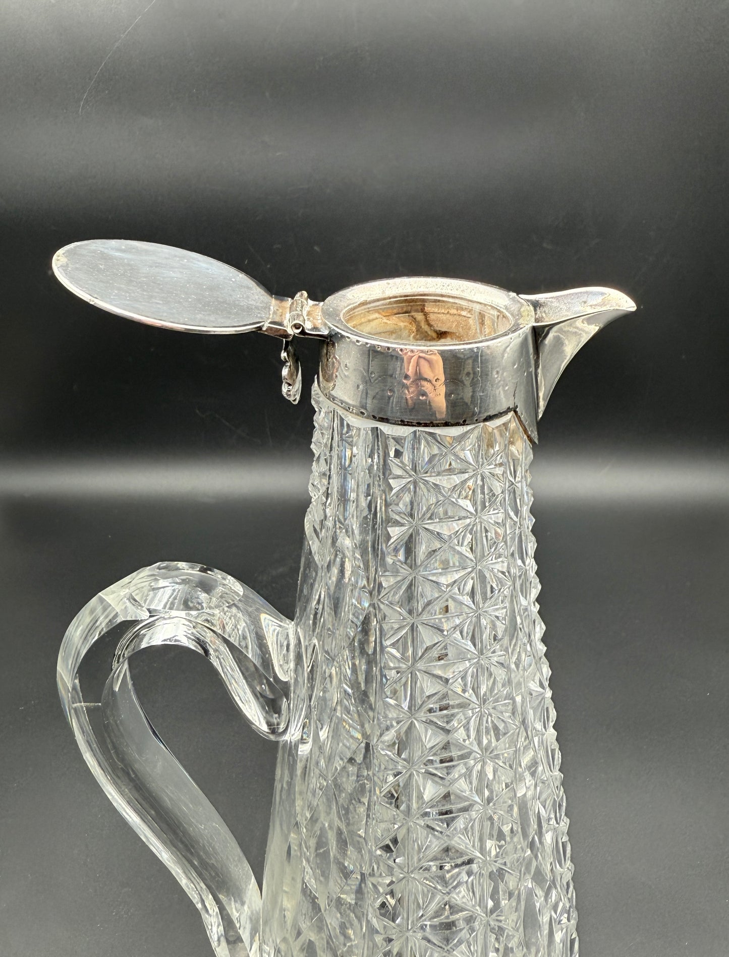 Bohemian Cut Glass Carafe with Silver-Plated Hinged Lid – Antique