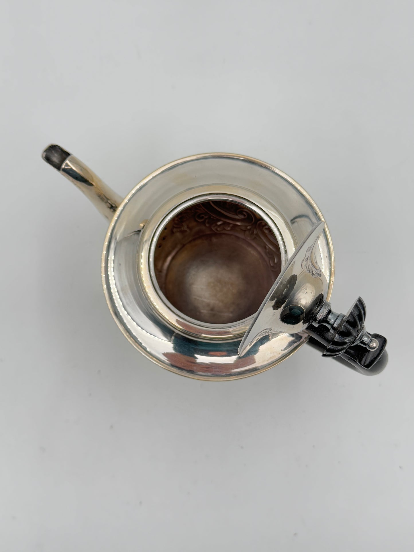 19th Century English Sterling Silver Teapot – Hand-Engraved, Ebony Handle