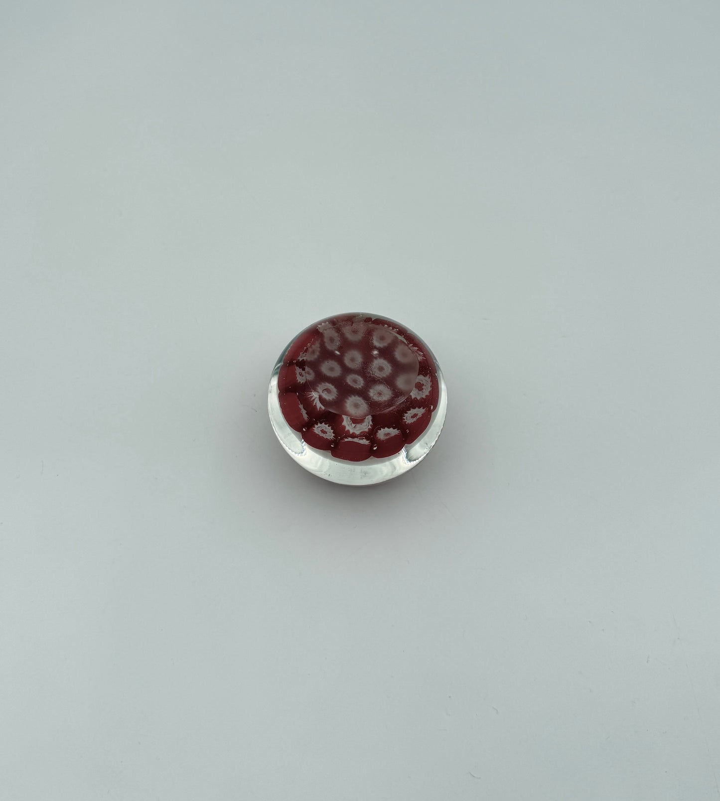 Murano Glass Paperweight – Red & White Millefiori Art Glass Design