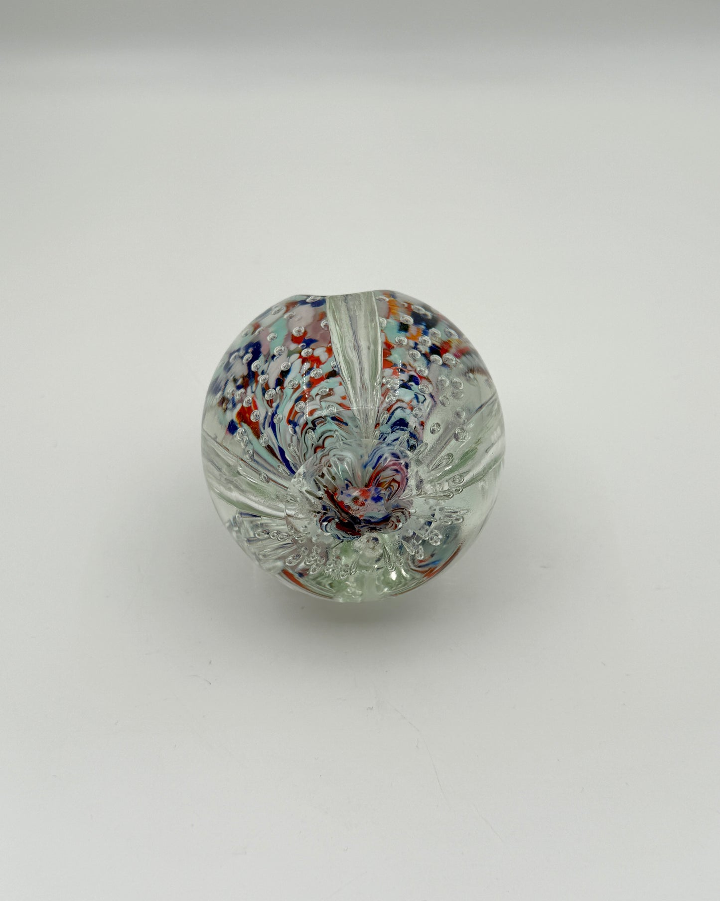 Murano Glass Paperweight – Clear with Red, White & Blue Swirl Core