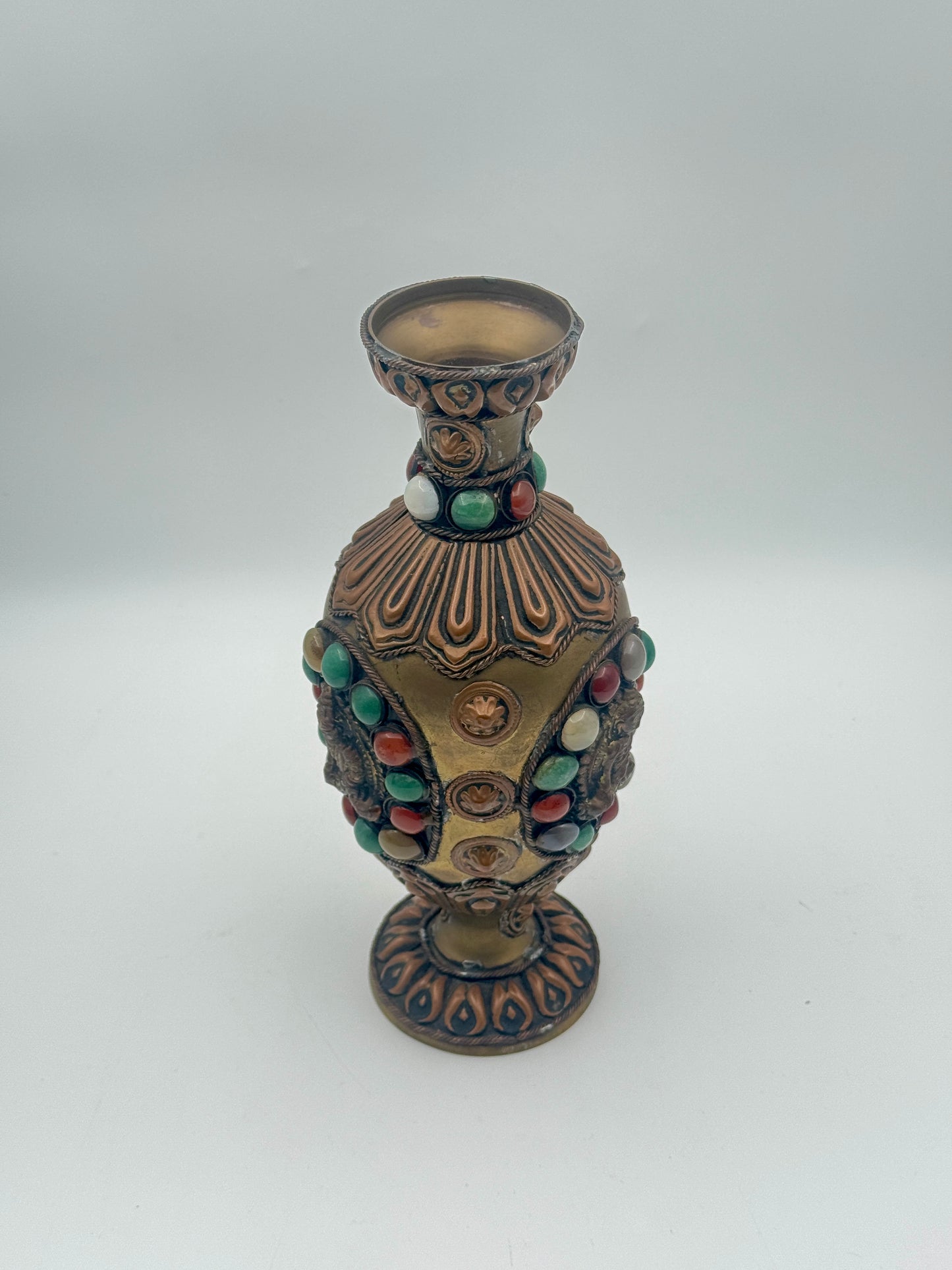 Metal Vase with Buddha & Gemstone Accents