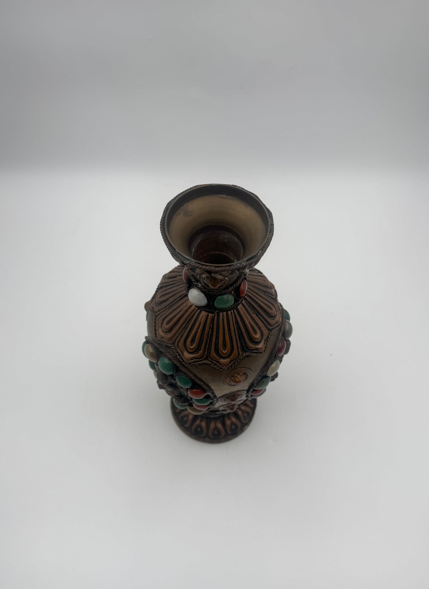 Metal Vase with Buddha & Gemstone Accents