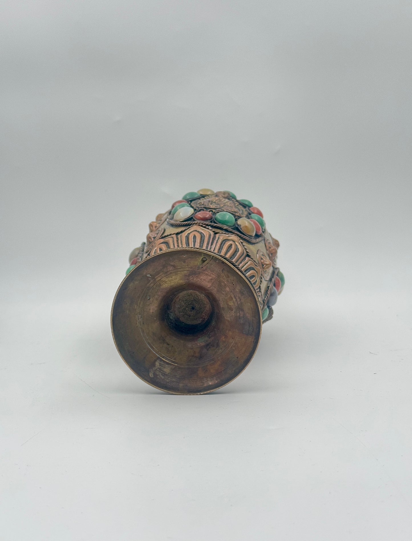 Metal Vase with Buddha & Gemstone Accents