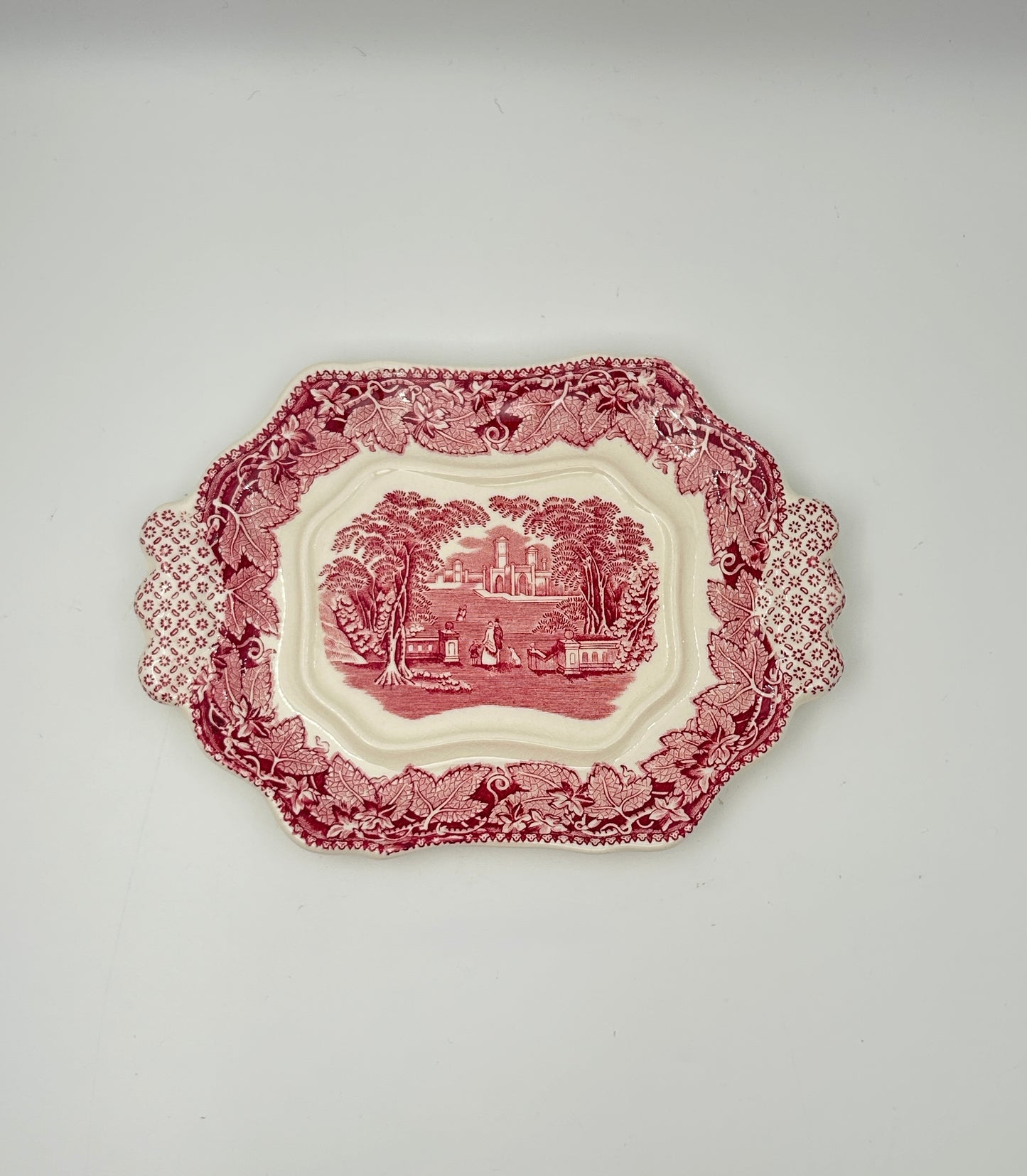 Mason’s Vista Small Tureen with Lid and Underplate – Pink/Red Transferware – Made in England
