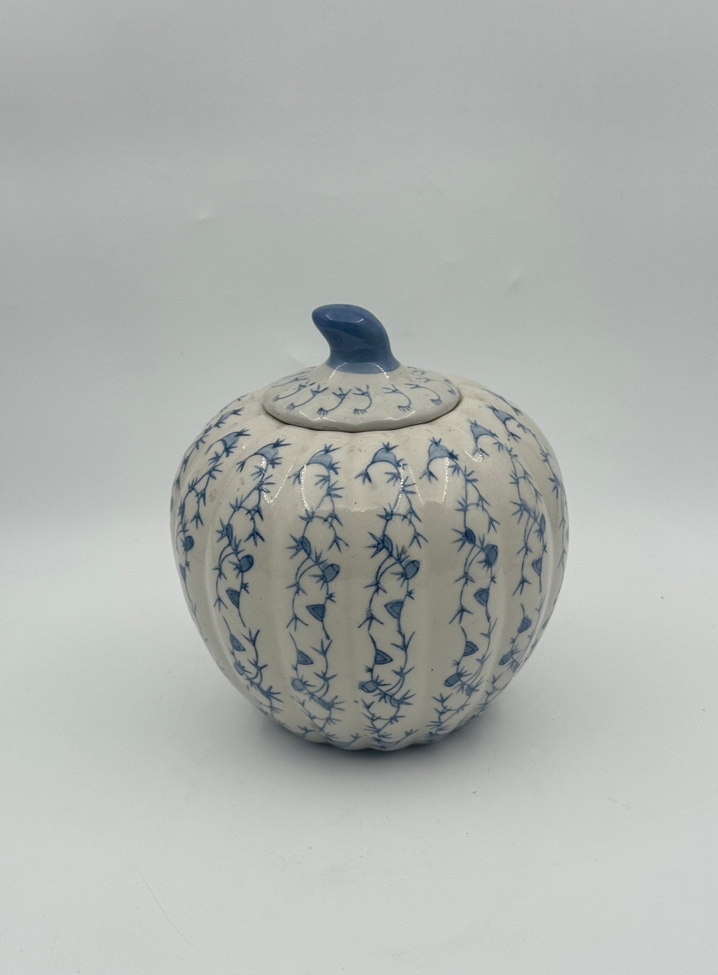 Blue and White Pumpkin-Shaped Jar with Lid