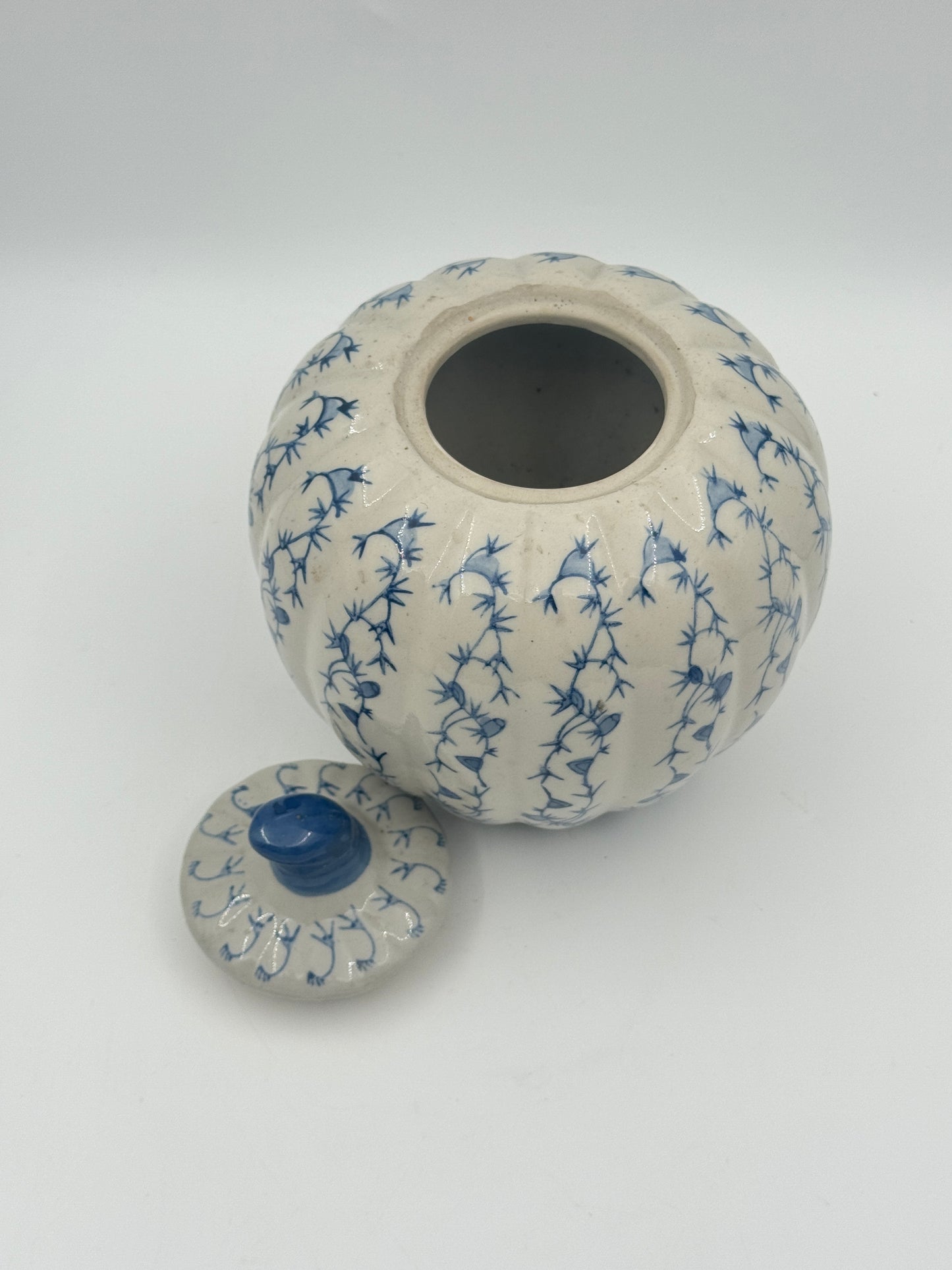 Blue and White Pumpkin-Shaped Jar with Lid