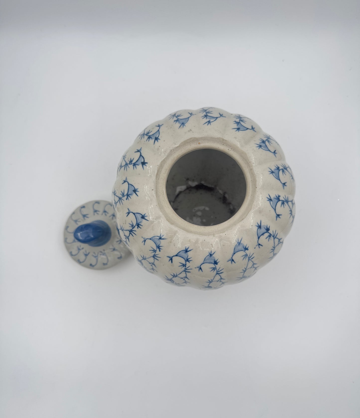 Blue and White Pumpkin-Shaped Jar with Lid