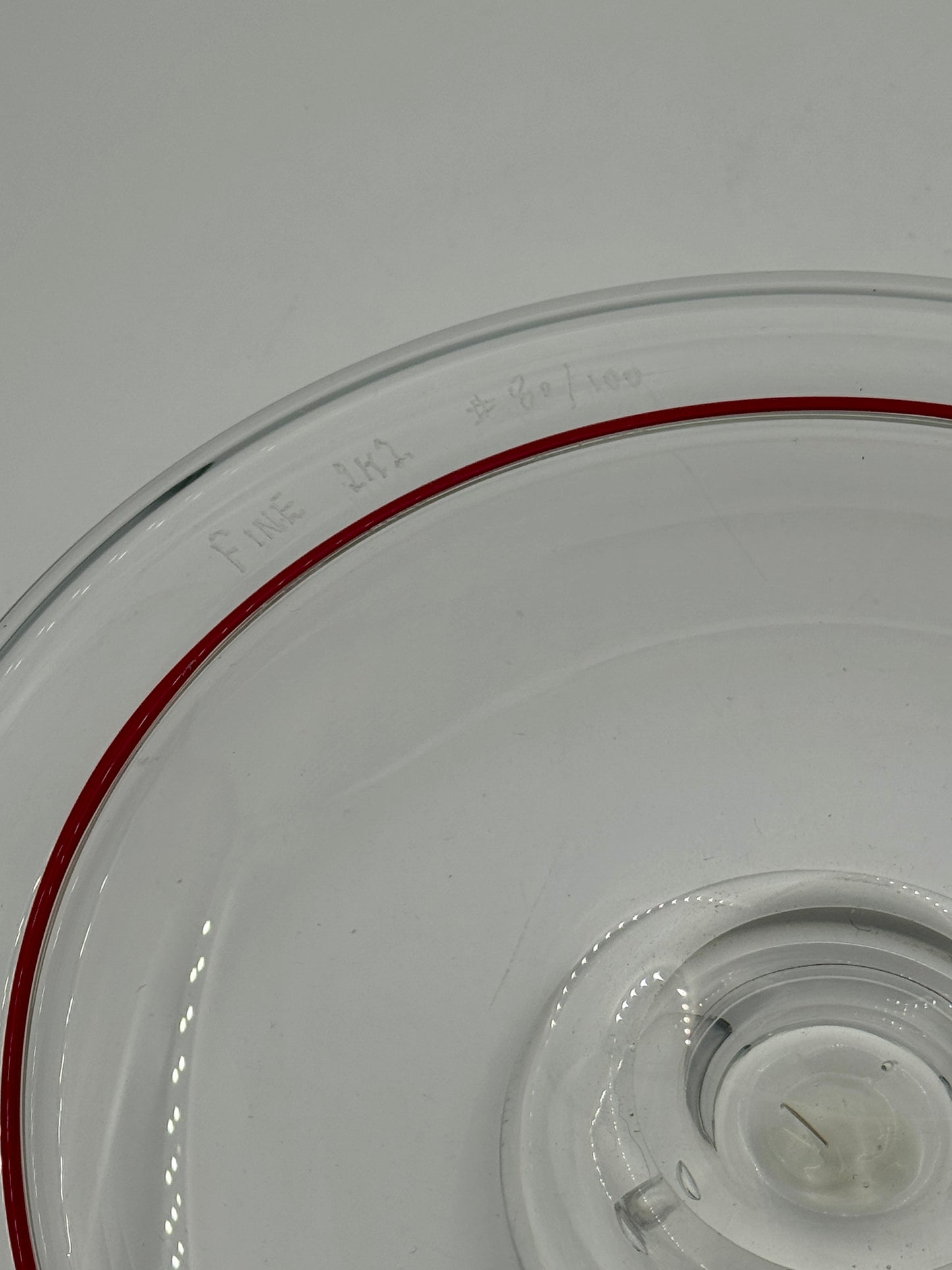Mid-Century Art Glass Pedestal Stand – Clear with Red Rim