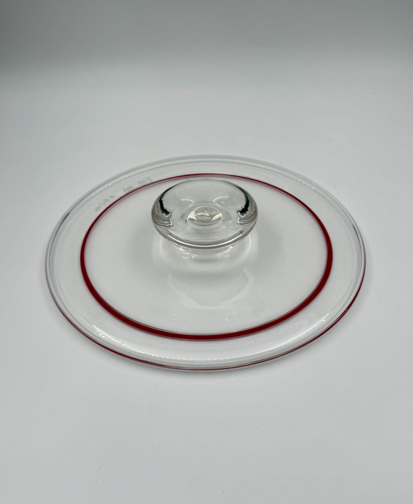 Mid-Century Art Glass Pedestal Stand – Clear with Red Rim