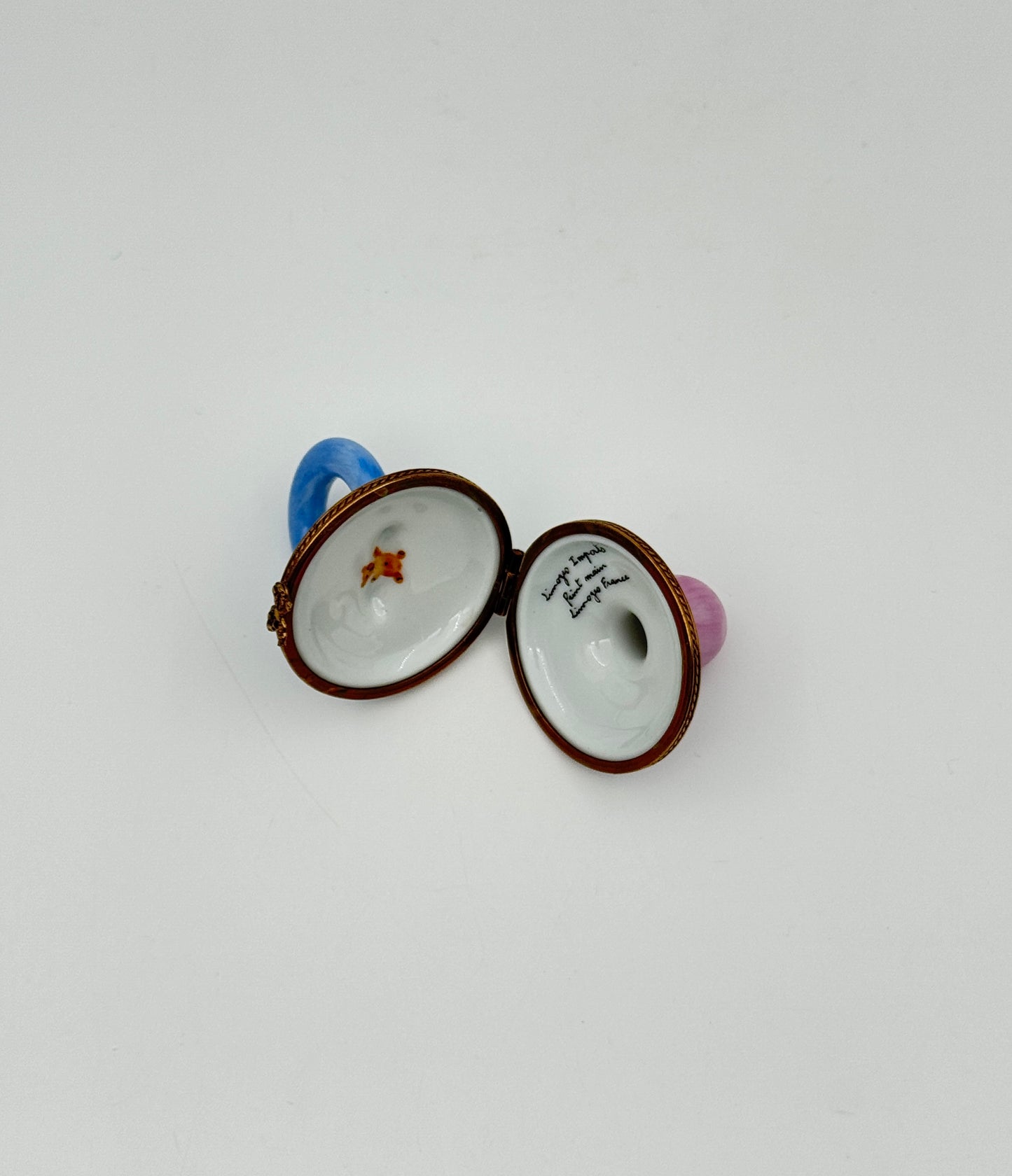 Limoges France Baby Pacifier Trinket Box – Hand-Painted Porcelain