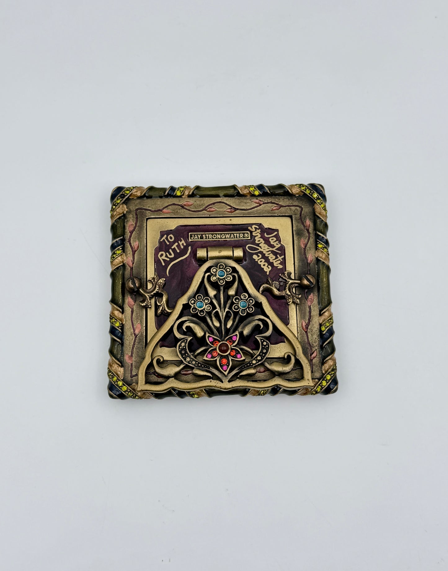 Jay Strongwater Square Pink & Green Frame with Swarovski Crystals