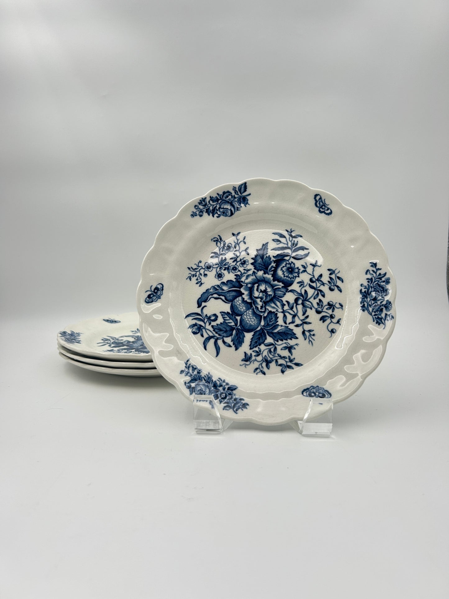 Set of 4 Booths "Peony" Fruit Plates – Blue & White
