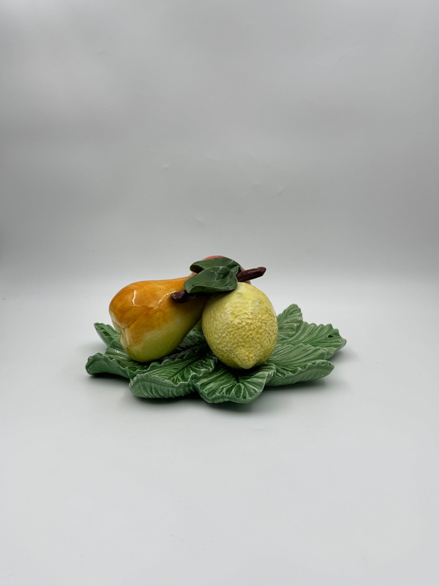 Italian Majolica Wall Hanging Fruit Plaque – Hand-Painted Lemon, Pear & Apple