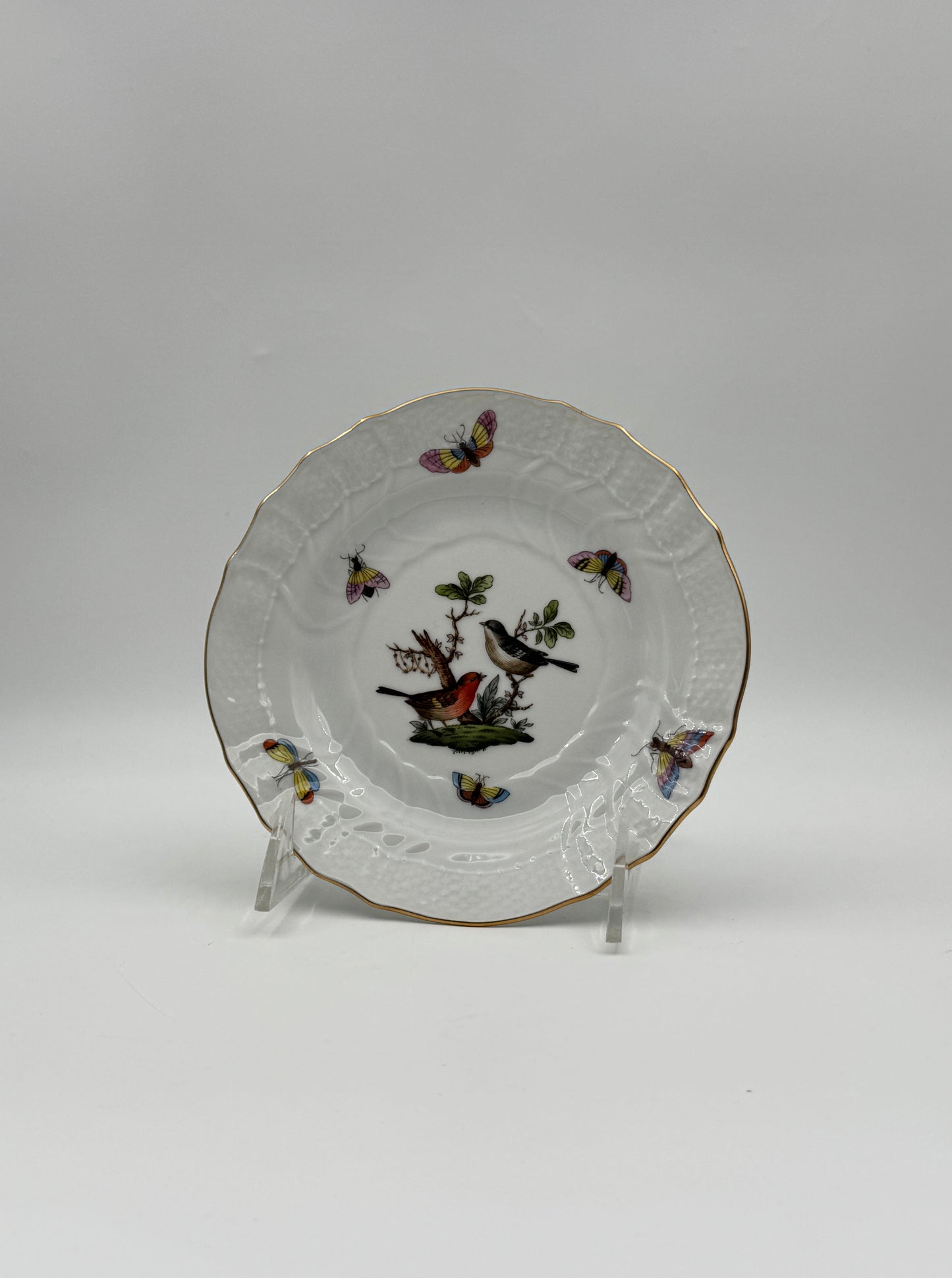 Herend Porcelain Small Plates – Rothschild Bird & Butterfly Design – Set of 3