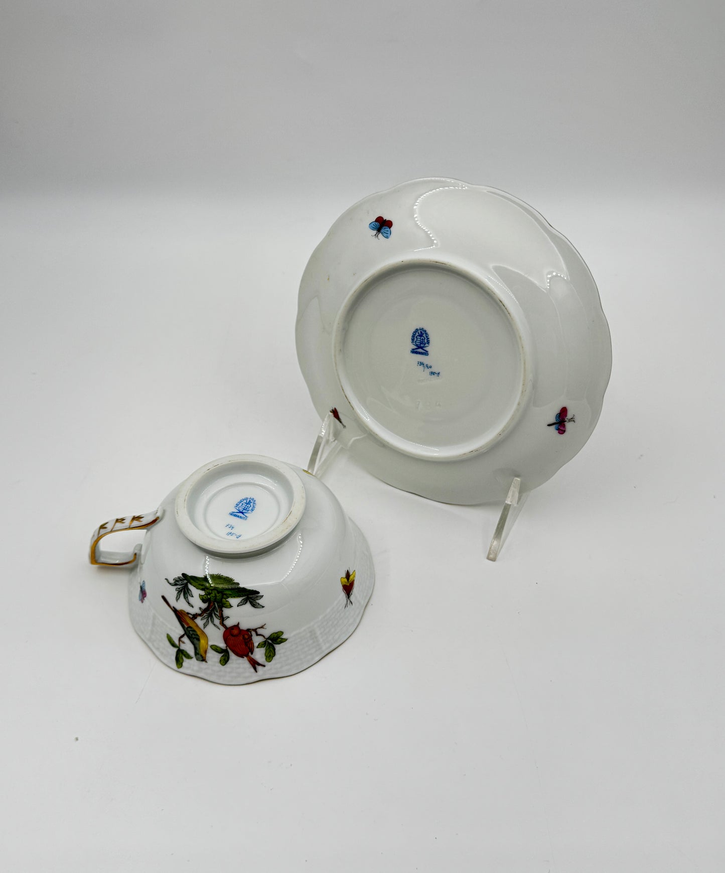 Herend Porcelain Cup & Saucer Set – Rothschild Bird & Butterfly – Set of 4
