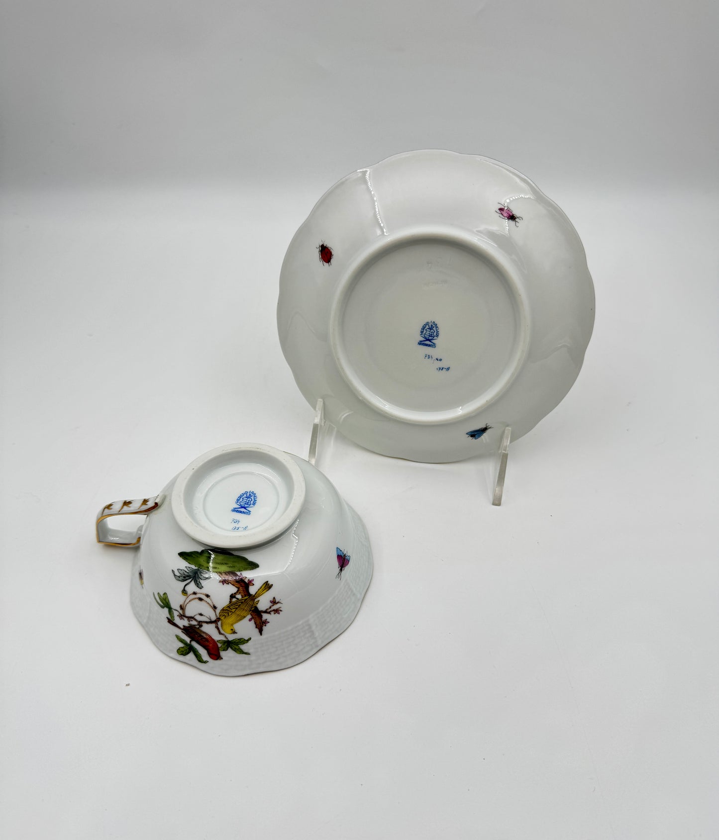 Herend Porcelain Cup & Saucer Set – Rothschild Bird & Butterfly – Set of 4