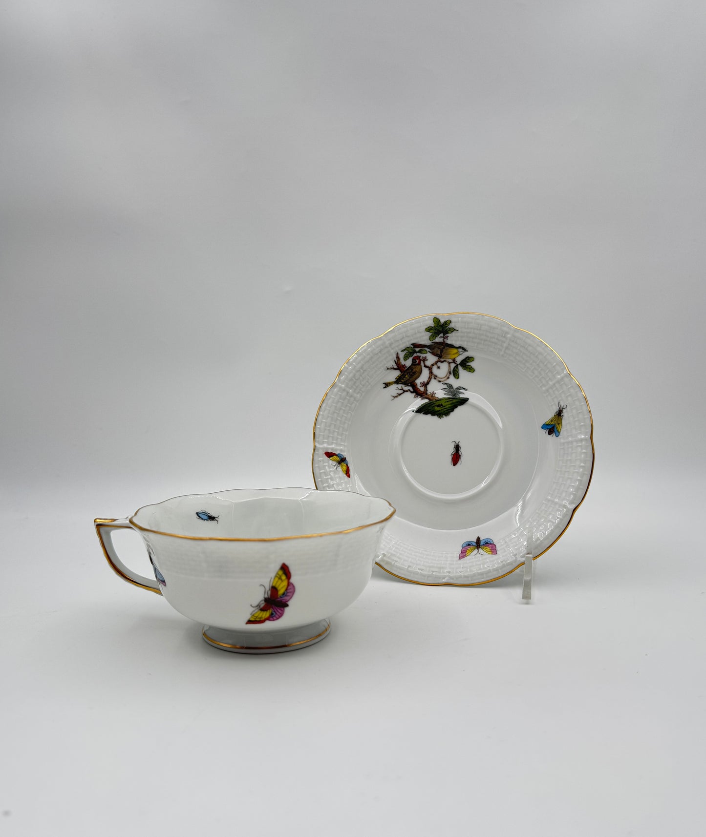 Herend Porcelain Cup & Saucer Set – Rothschild Bird & Butterfly – Set of 4