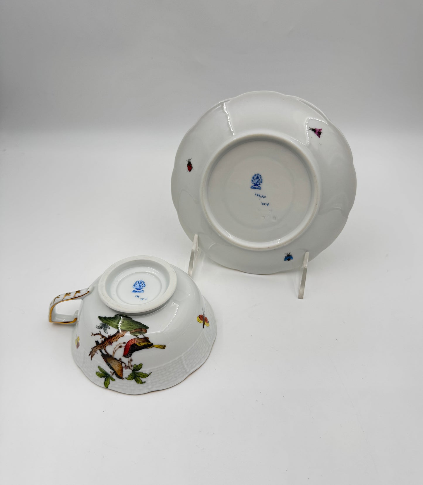 Herend Porcelain Cup & Saucer Set – Rothschild Bird & Butterfly – Set of 4