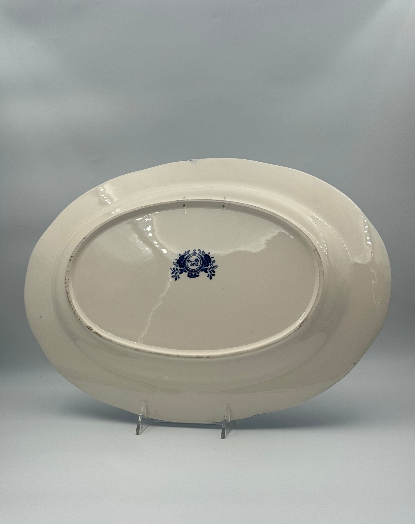 Ceramic Turkey Platter – Blue & White with Polychrome Accents – 20th Century
