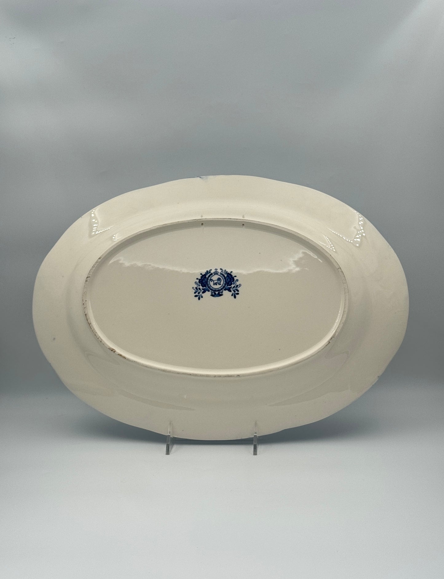 Ceramic Turkey Platter – Blue & White with Polychrome Accents – 20th Century