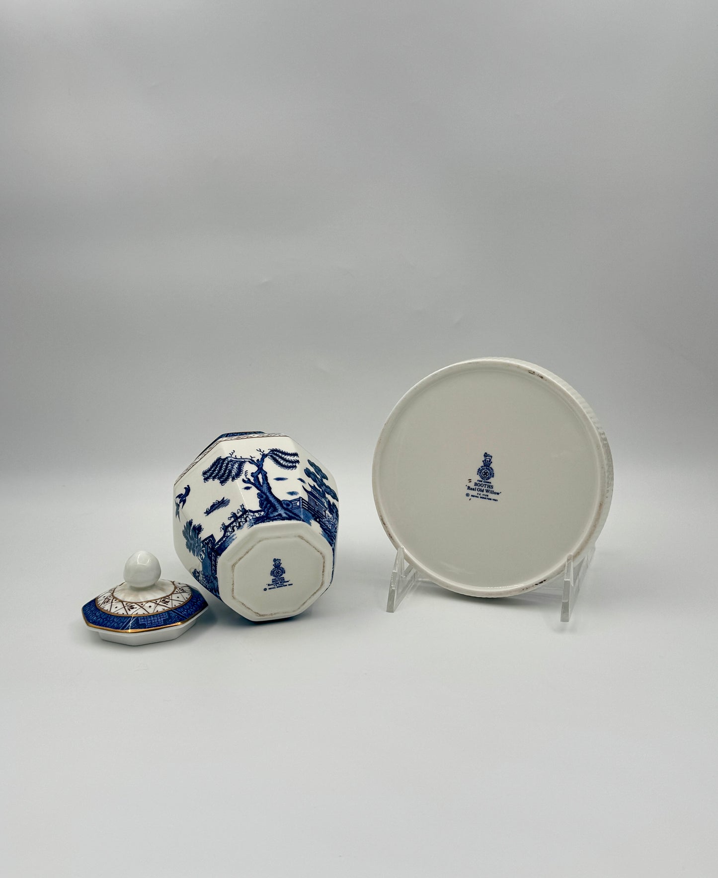 Royal Doulton Booth’s "Real Blue Willow" Jar with Lid and Tray – Small Decorative Set