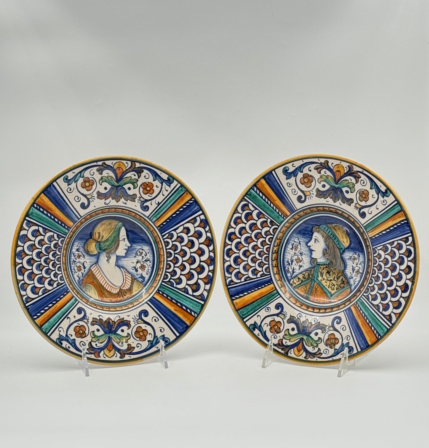 Pair of Italian Maiolica Portrait Plates – Hand-Painted