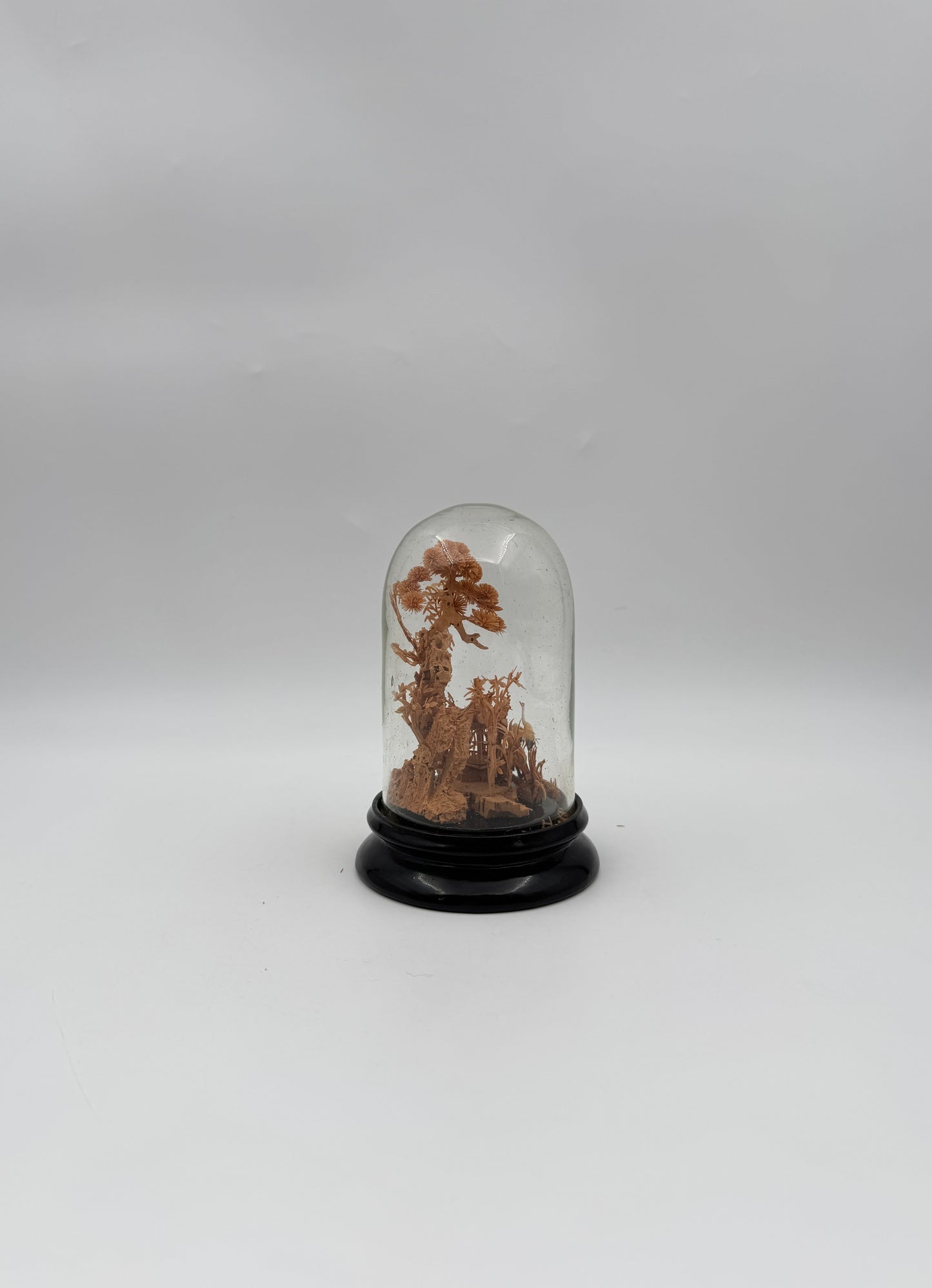 Chinese Cork Carving in Glass Dome