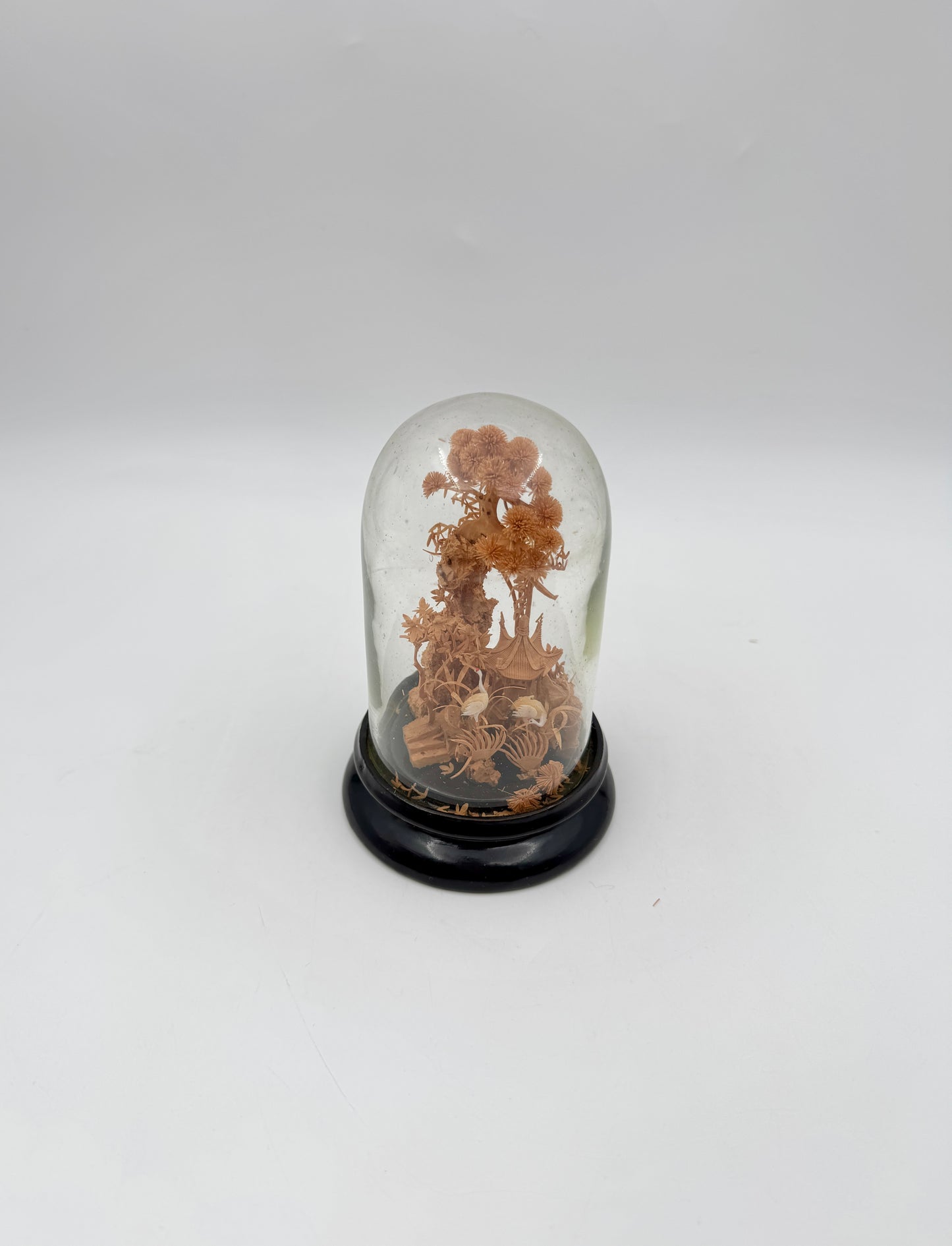 Chinese Cork Carving in Glass Dome