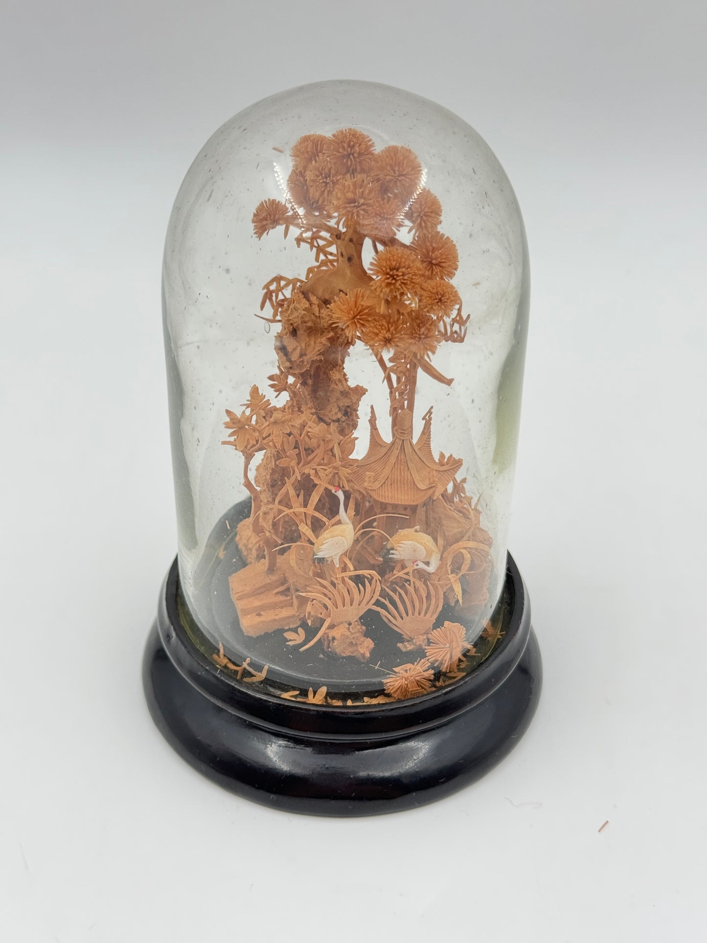 Chinese Cork Carving in Glass Dome