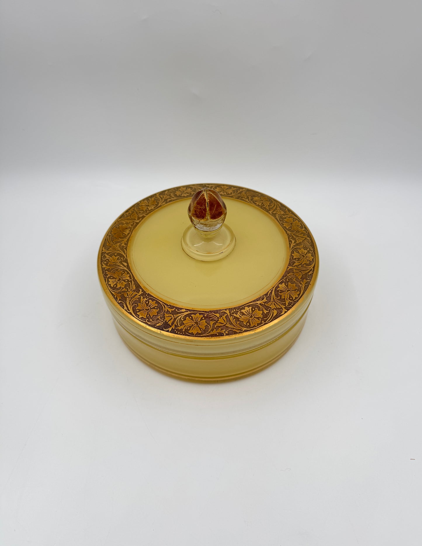 Yellow & Gold Glass Dish with Lid – Decorative Jar