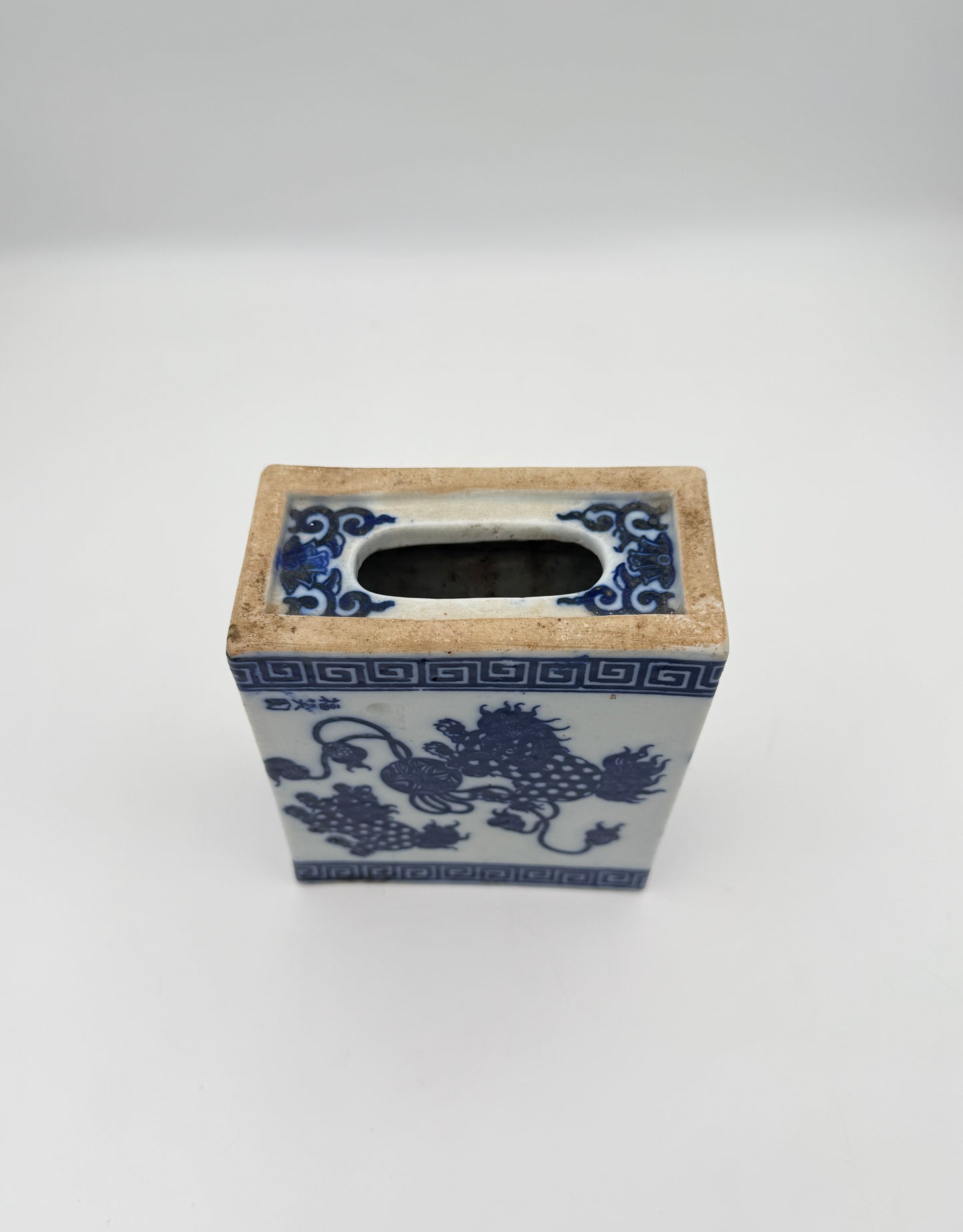 Chinese Blue & White Porcelain Opium Pillow with Dragons – Ventilated