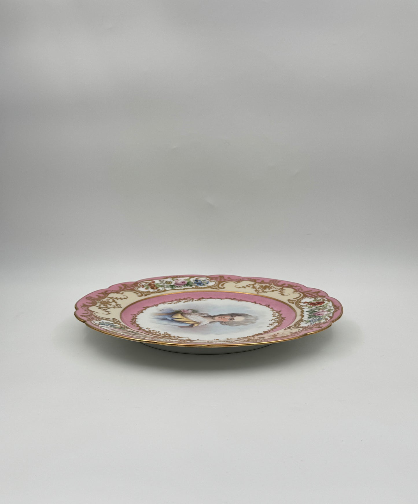 Pair of French Portrait Plates – Sevres Style, Pink & Gilt Rims