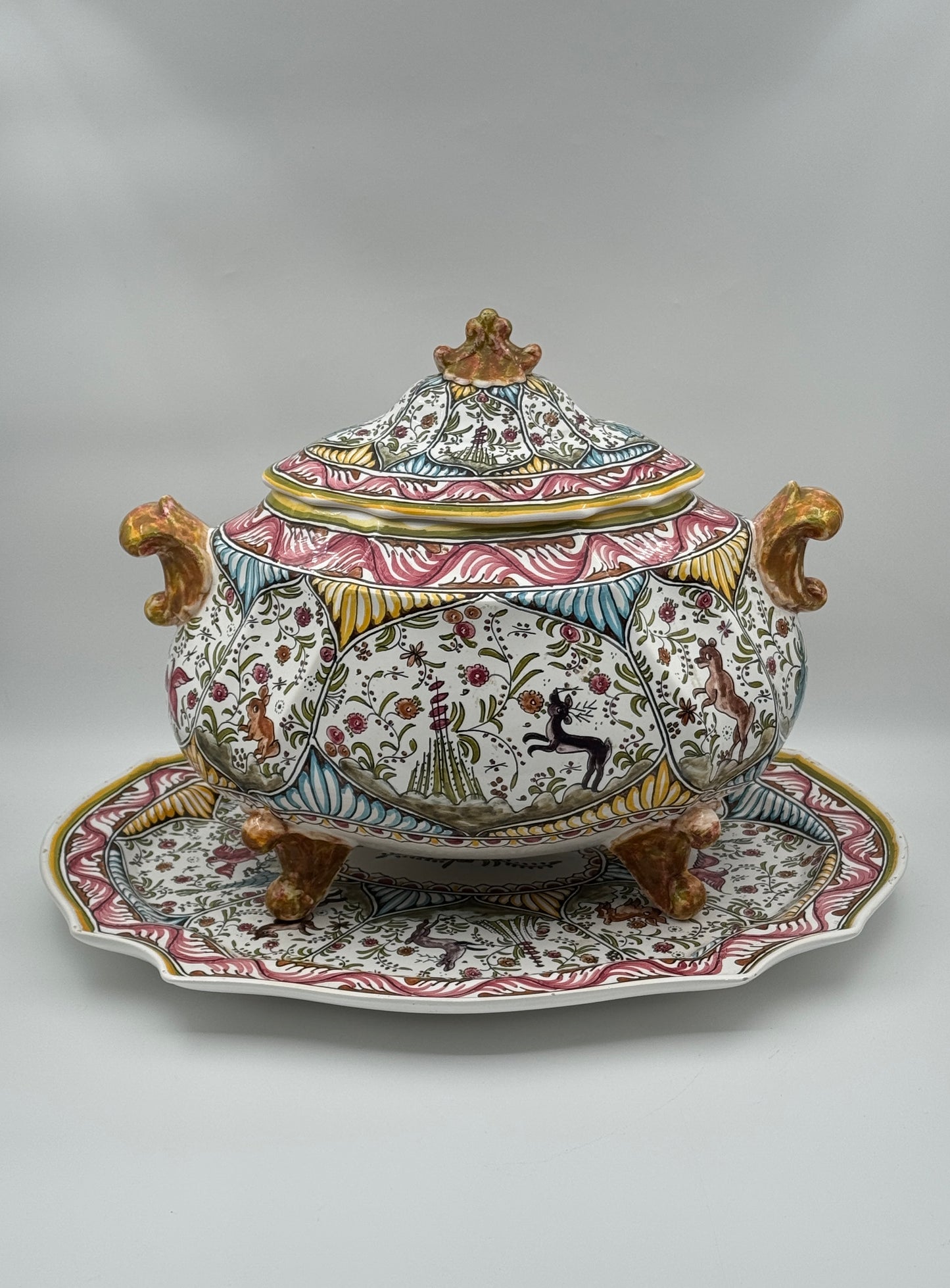 Hand-Painted Portuguese Tureen with Lid and Underplate